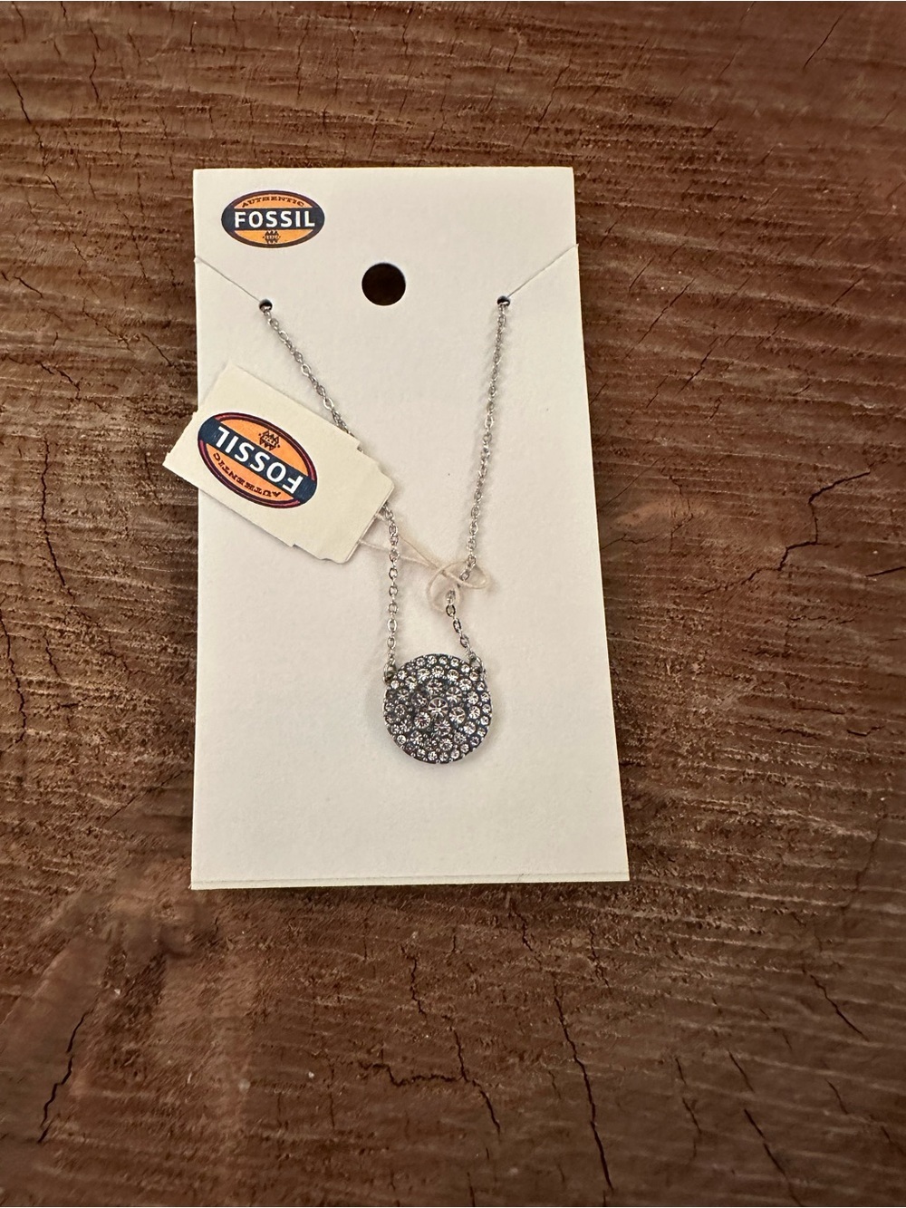 Fossil Silver-Tone Pavé Round Pendant Necklace
